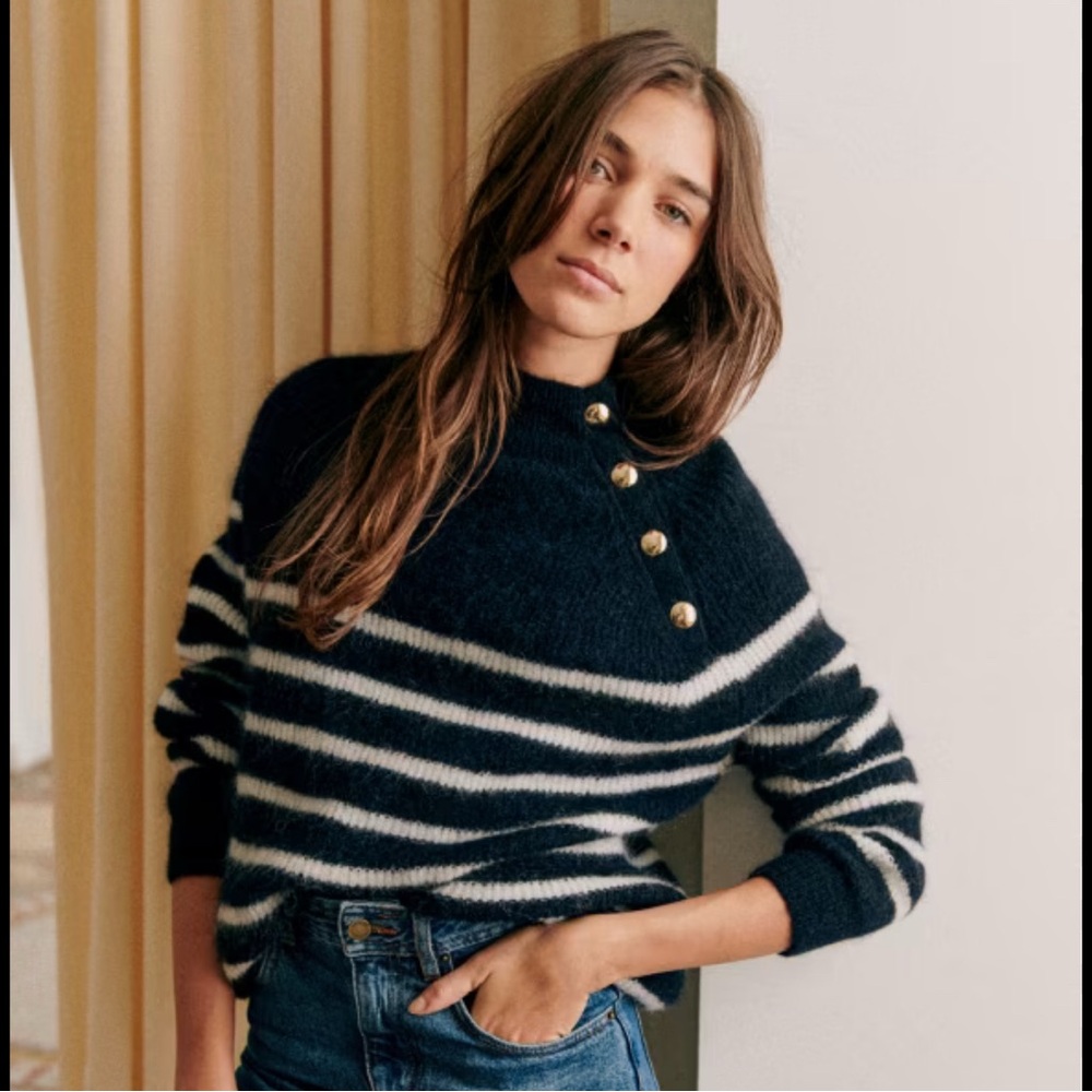Sezane Trudy Jumper in Navy/Ecru